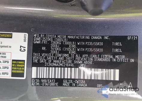 2021 Lexus Rx 350 z USA, uszkodzony, nr VIN 2T2HZMAA2MC216446